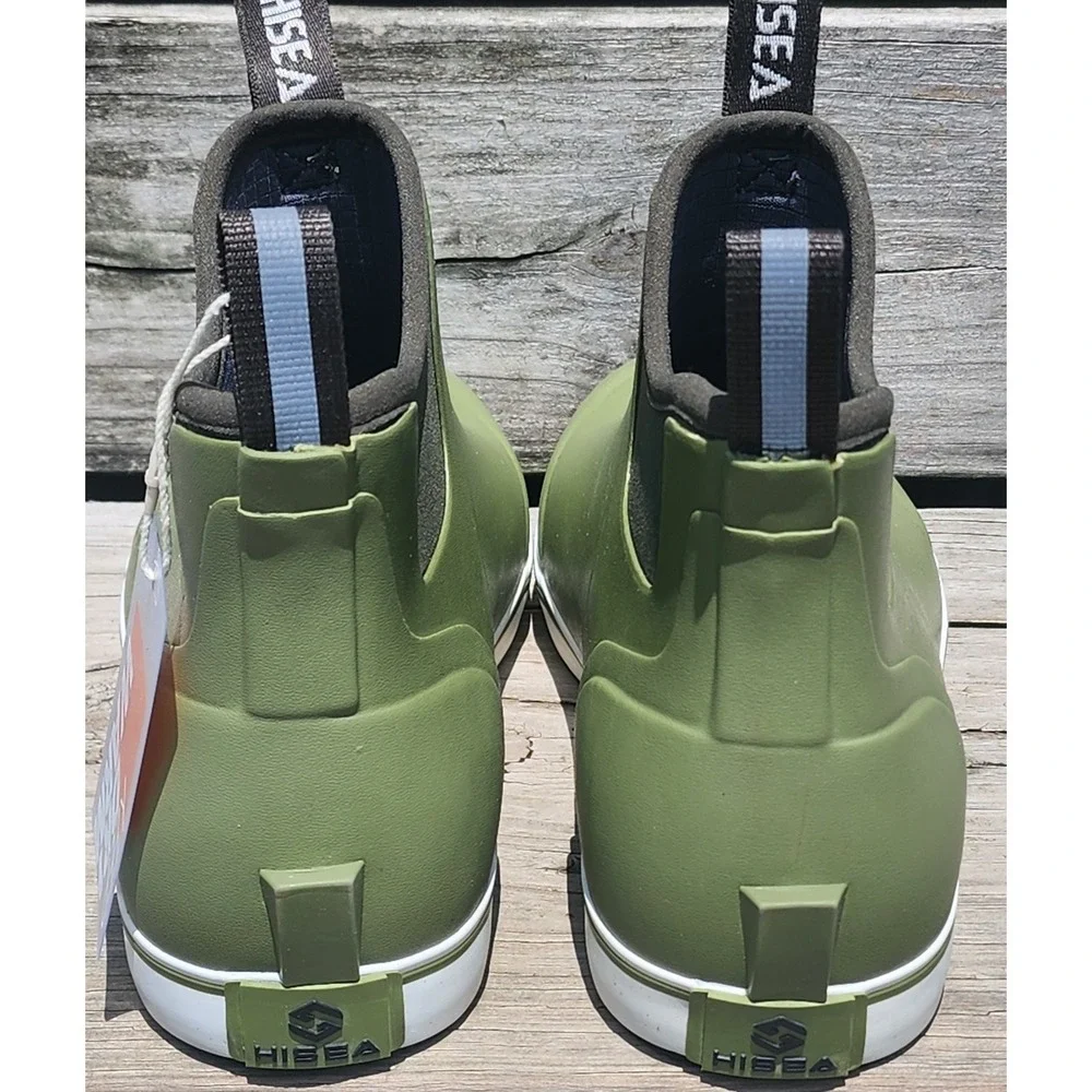 New Hisea Womens Olive Green Waterproof Rubber Ankle Rain Boots Size 11